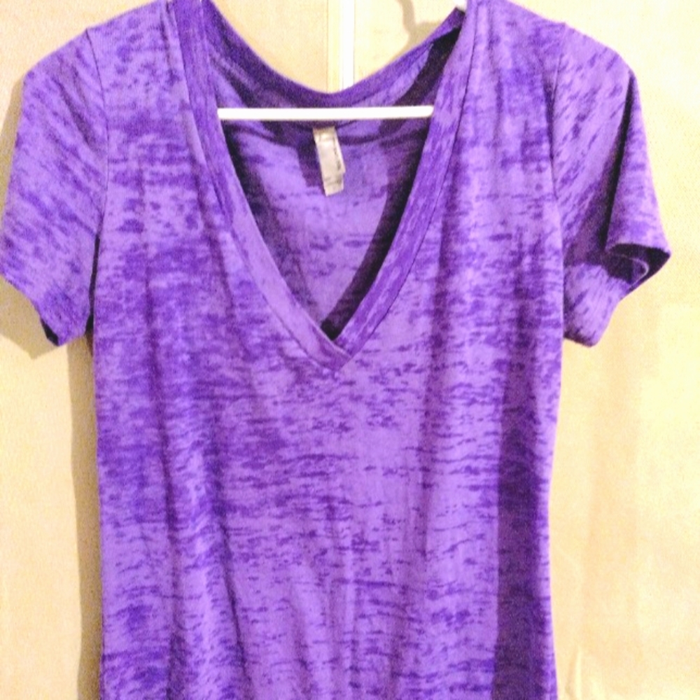 Next Level Bright Purple V Neck Burnout Short Sleeve Wms Sz Lg